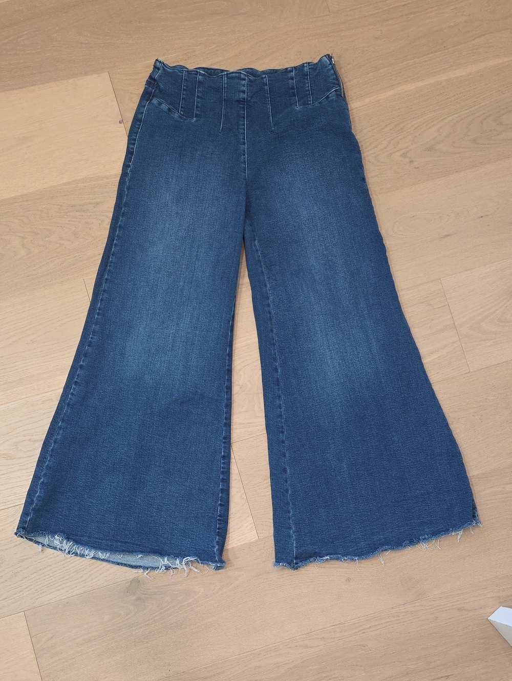 Pilcro Wide-Leg Flared Jeans in Dark Blue